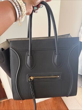 Celine large black  Leather Structured Tote Bag with Gold Hardware authentic